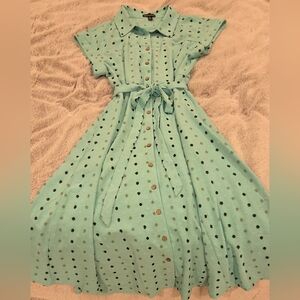 Nina Leonard Teal Polka Dot Midi Dress